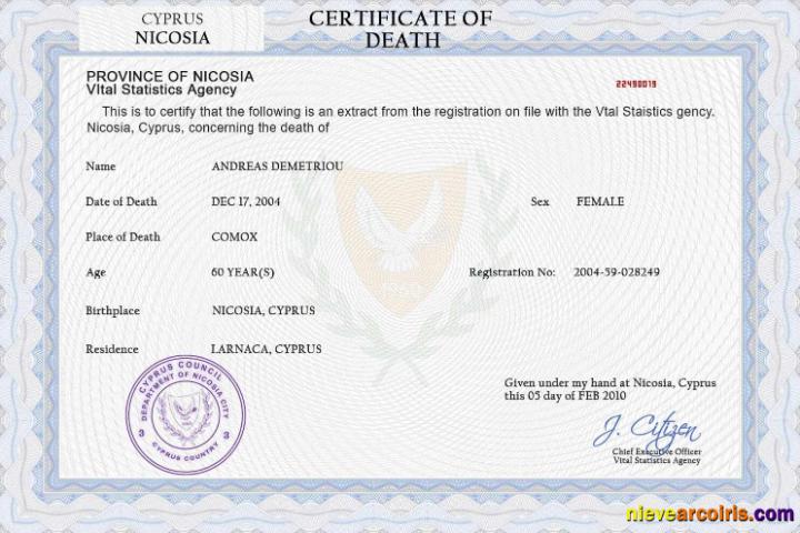 Cyprus vital record death certificate